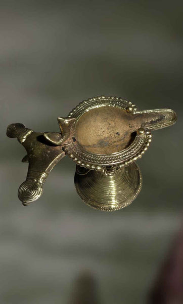 Dhokra Brass Work small Lamp with peacock carving
