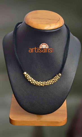 Tribal Jewellery - Golden Colored Round Beads on Black Thread