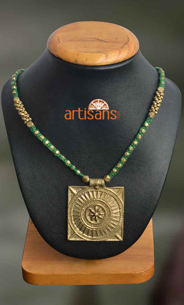 Tribal Jewellery - Square necklace on green thread