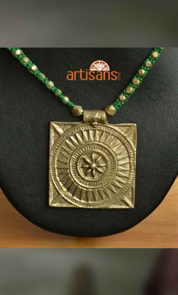 Tribal Jewellery - Square necklace on green thread