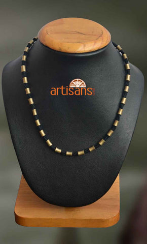 Tribal Jewellery - Necklace with cylindrical beads on black thread