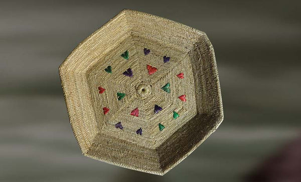 Hexagonal Plate with Colored Patterns