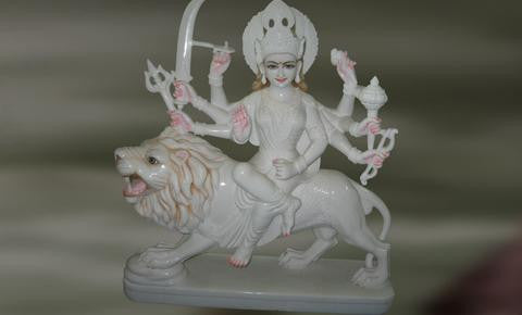 Handcrafted white marble sculpture of Goddess Durga