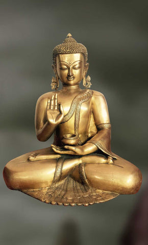 Brass and Stone sculpture of Buddha with bowl in hand 
