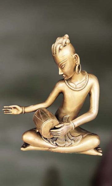 Brass Sculpture of man playing Tabla 