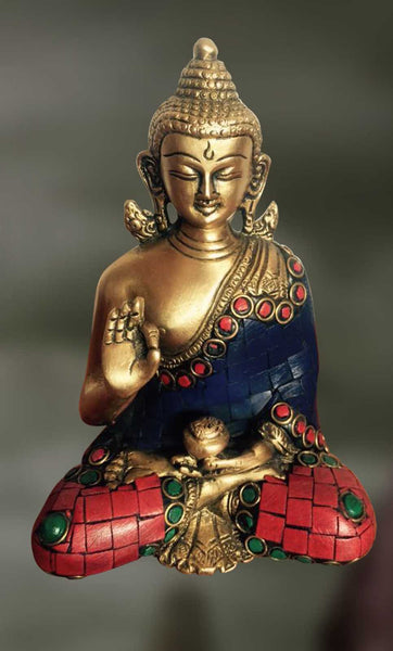 Brass and Stone sculpture of Lord Buddha in a discourse