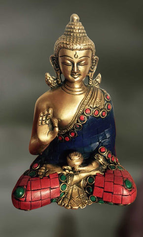Brass and Stone sculpture of Lord Buddha in a discourse