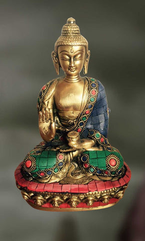 Brass and Stone sculpture of Lord Buddha in a gesture of reassurance