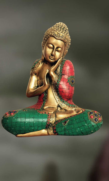 Brass and Stone sculpture of Lord Buddha in a relaxed posture 