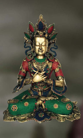 Brass and Stone sculpture of a buddhist monk in meditation 