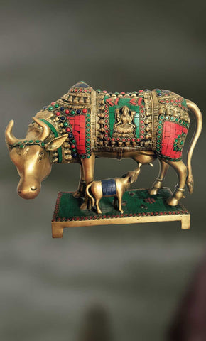 Brass and Stone sculpture of Kamadhenu,the divine cow
