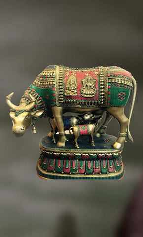 Brass and Stone sculpture of Kamadhenu,the divine cow