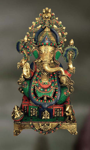 Brass and Stone Sculpture of Ganesha