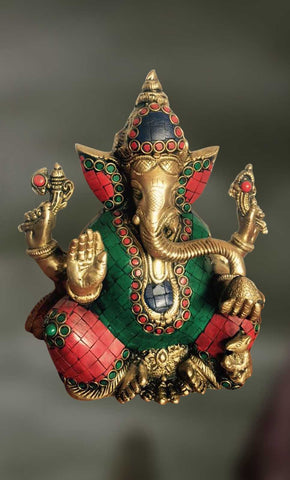 Brass and Stone sculpture of Lord Ganesha blessing 
