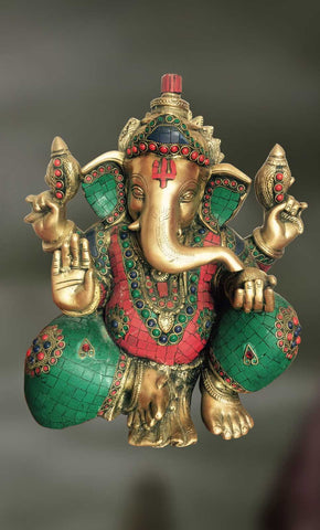 Brass and Stone sculpture of Lord Ganesha blessing 