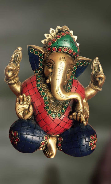 Brass and Stone sculpture of Lord Ganesha blessing