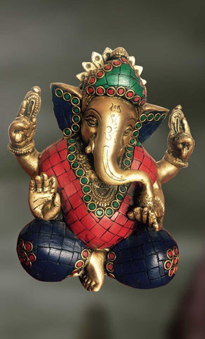 Brass and Stone sculpture of Lord Ganesha blessing