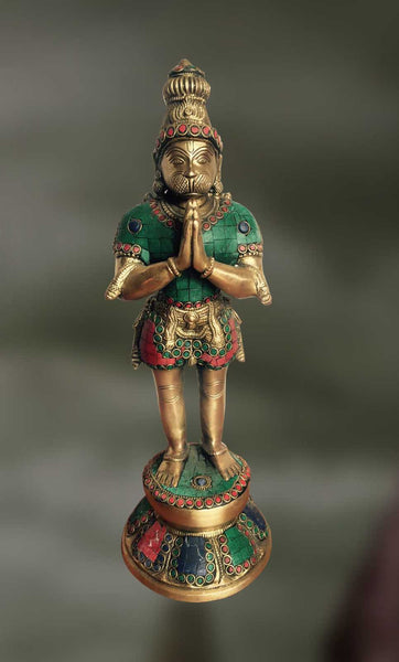 Brass and Stone sculpture of Hanumanji standing on a pedestal