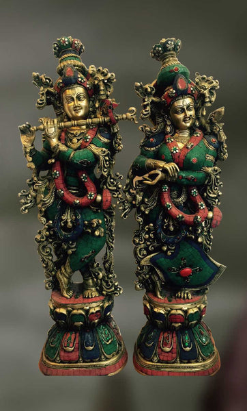Handcrafted marble sculpture of Radha and Krishna