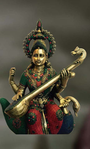 Brass and Stone sculpture of Goddess of Knowledge, Saraswati