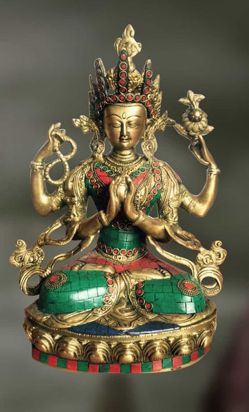 Brass and Stone sculpture of Tara Devi in meditation