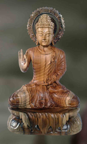 Wood sculpture of Lord Buddha in Jnana mudra