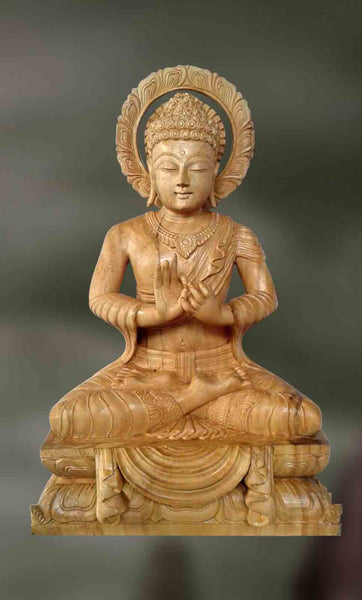 Wood sculpture of Lord Buddha in Dharmachakra mudra