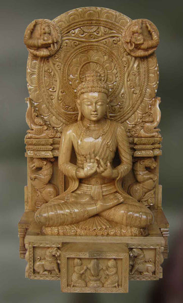 Wood sculpture of Buddha in Dharmachakra mudra 
